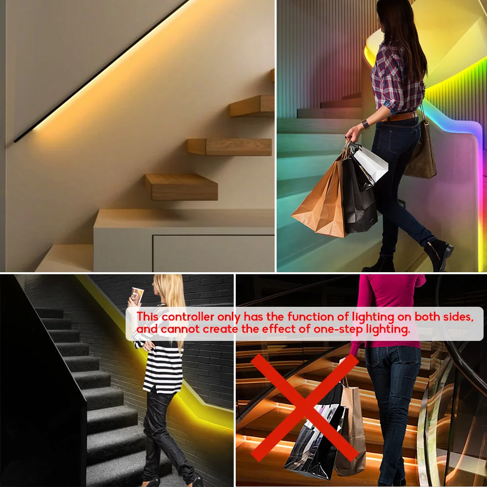 Imagem -06 - Led Stair Light Strip com Sensor de Movimento Pir Endereçável Rgb Tape Lights Control Cada Stair Light Under Cabinet