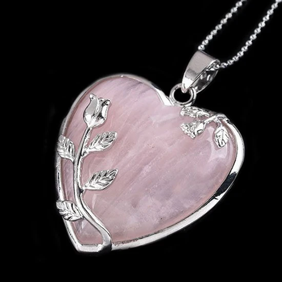 HOT SALES！！！New Arrival Women's Rose Quartz Alloy Flower Necklace Pendant Heart Inlaid Charm Jewelry Wholesale Dropshipping