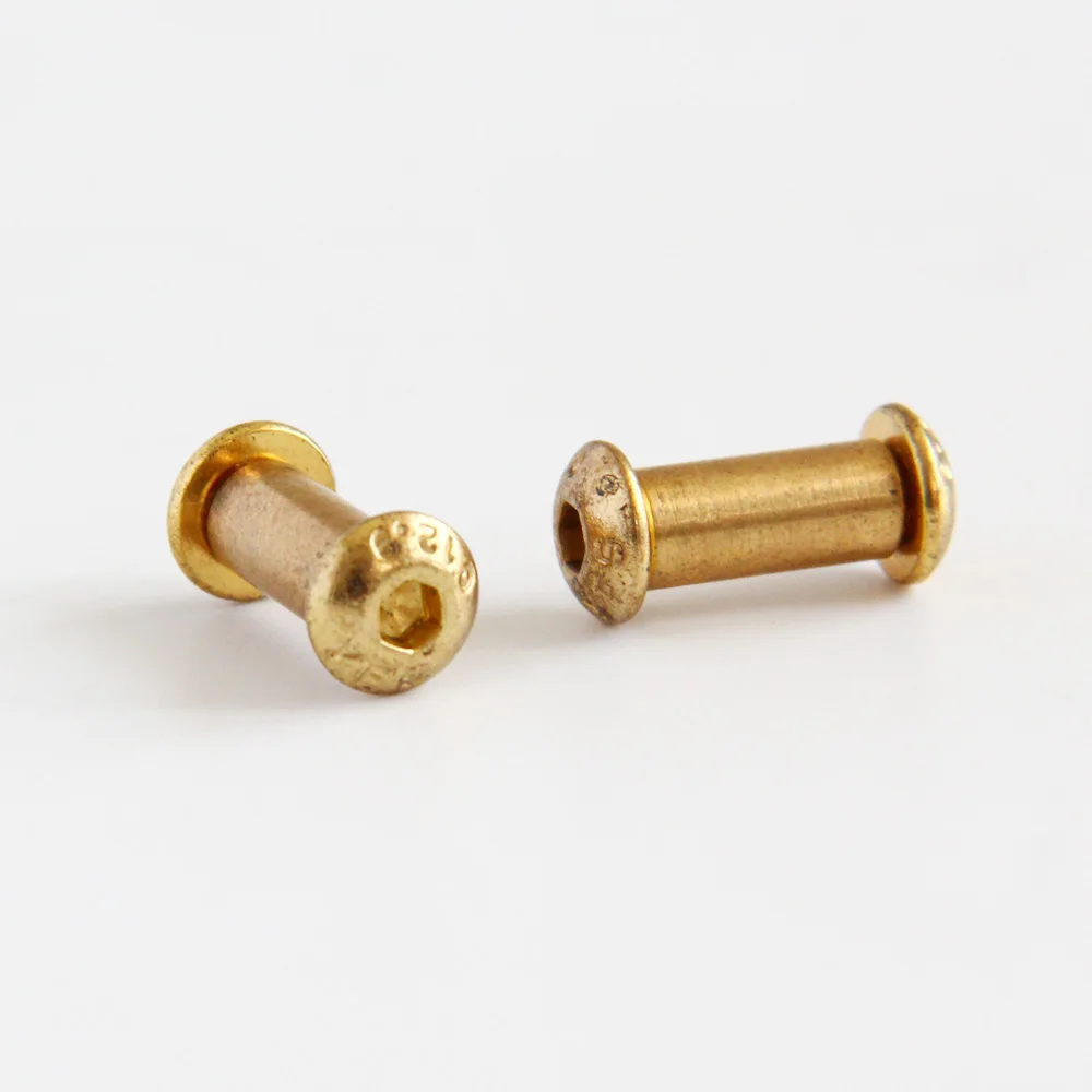 2Pcs ทองเหลือง Fastener DIY มีดจับ Pin สกรู Nut Rivet หกเหลี่ยมซ็อกเก็ตปุ่มหัวหมวกสกรู