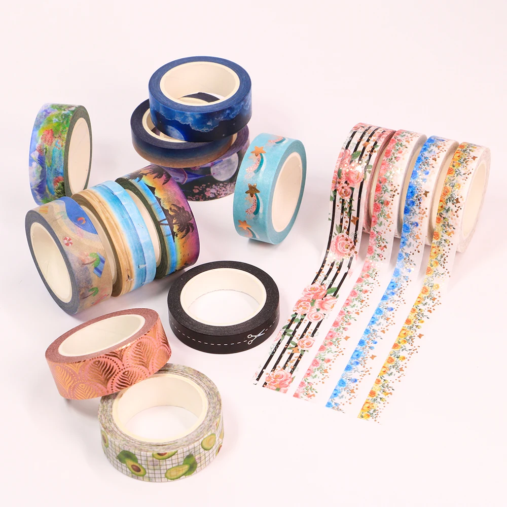 1PC. dekorační roztomilá zlatý květin washi tapes sada scrapbooking plánovač lepidlo pláž cestovní maskovací páska škola úřad poskytnout