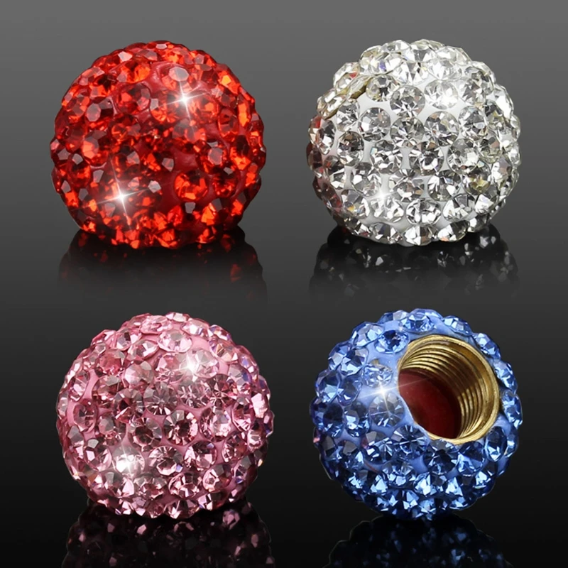 4x Car Wheel Tire Valve-Caps Handmade Crystal Rhinestone Stem Air Caps Cover Attractive Dustproof Bling-Car Accessories