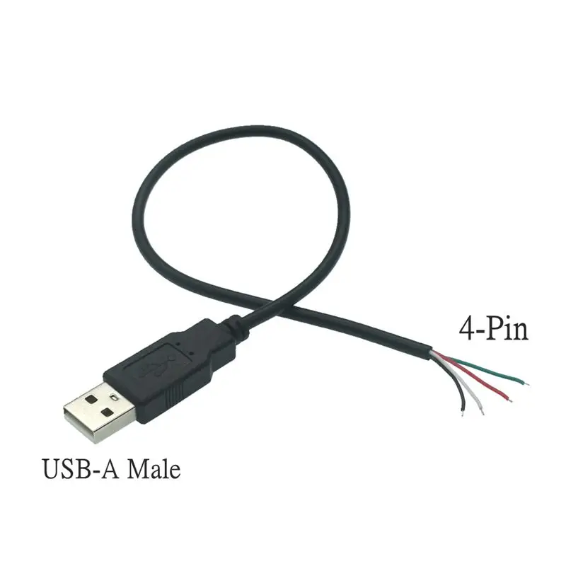 0.3m/1m/2m Power Supply Cable 2 Pin USB 2.0 A Female Male 4 Pin Wire Jack Charger Charging Cord Extension Connector DIY 5V Line