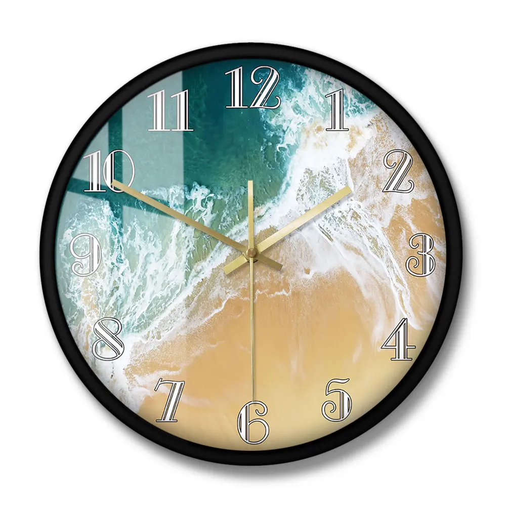 Tropical Ocean With Big Waves Scenery Wall Clock Nautical Home Decor Minimalist Wall Art Coastal Seashore Aerial Beach Clock