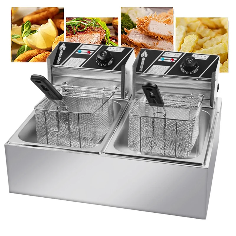 

Stainless Steel Electric Deep Fryer Double Oil Cylinder French Fries Frying Machine Fried Chicken Grill Oven 220V