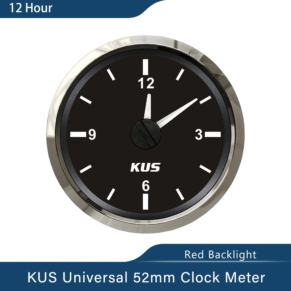 KUS Guaranteed Clock Meter Gauge 12-hour Format With Red Backlight 52mm(2