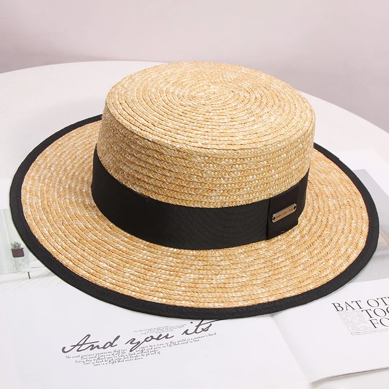 Casual Retro Women\'s Summer Hat Unisex Men Ribbon Sun Protection Cap Female Flat Top Wide Brim Hat Sun Hats Straw Hat Beach Hat