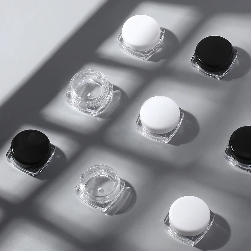 100pcs 3g 5g Empty Travel Plastic Square Cosmetic Jar Skin Care Container Bottle Face Cream Sample Vials Pot Nail Art Gel Pack
