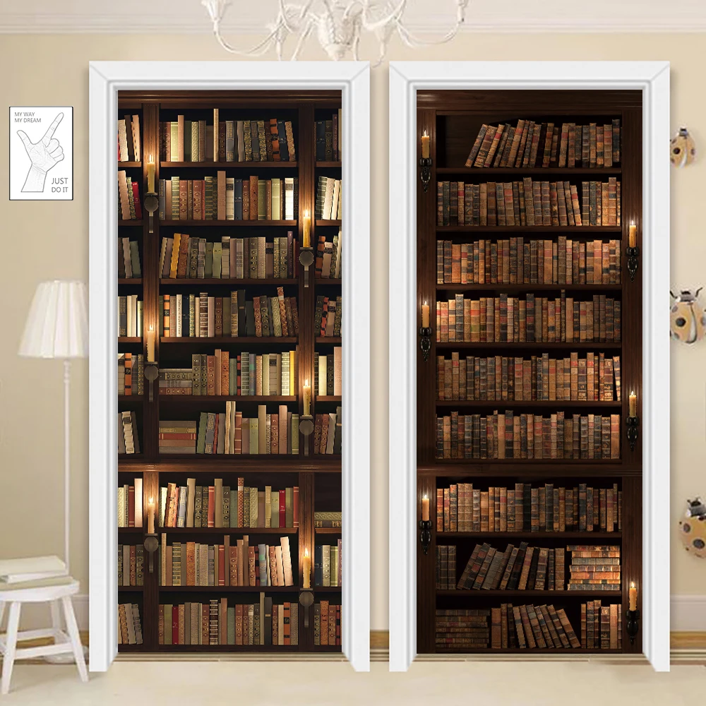 Europe Wooden Door Living Room Corridor Wallpaper PVC Self-adhesive Medieval Iron Gate 3D Wall Decor Sticker Full Covering Mural