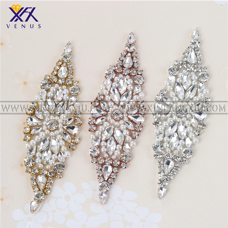 XFX VENUS (1PC) strass di cristallo argento Applique Patch d\'oro ferro da stiro fai-da-te per abiti da sposa accessori per scarpe finiture in strass