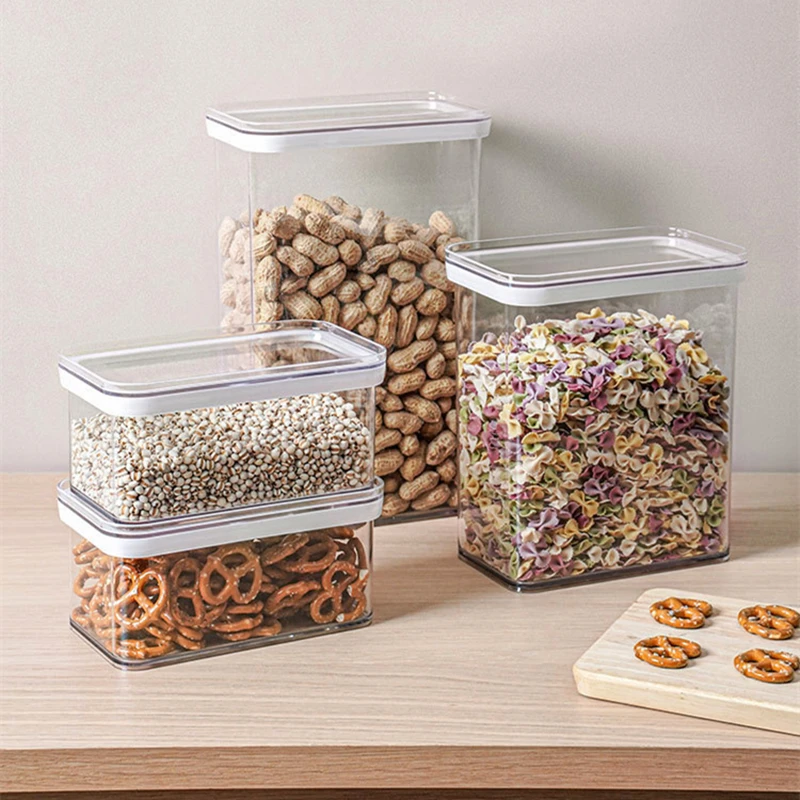 0.9L/2.4L/3.4L Plastic Storage Box Transparent Food Container Jars for Bulk Cereals Sugar Case Kitchen Organizer Accessories