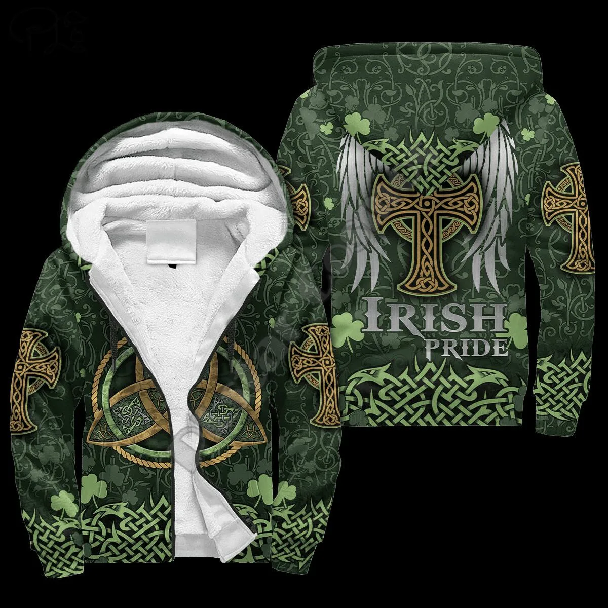 PLstar Cosmos Irish Saint Patrick Day 3D Print Winter Clothing Casual Warm Hood Thick Coat Zipper Man Fleece Hoodies Jacket D27