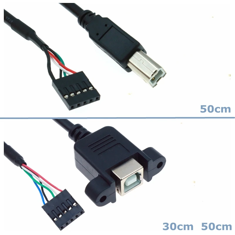 DuPont 5-pin Female Socket to B-type Male and Female Tape Panel Installation for Computer PCB Motherboard Printer Scanner Cable