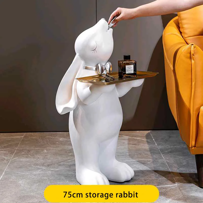 Cartoon Rabbit Statue for Living Room Decoration,  Home Decor, Tray Storage Figurine, Coin Bank, Christmas Gifts, Fashion Sculpt