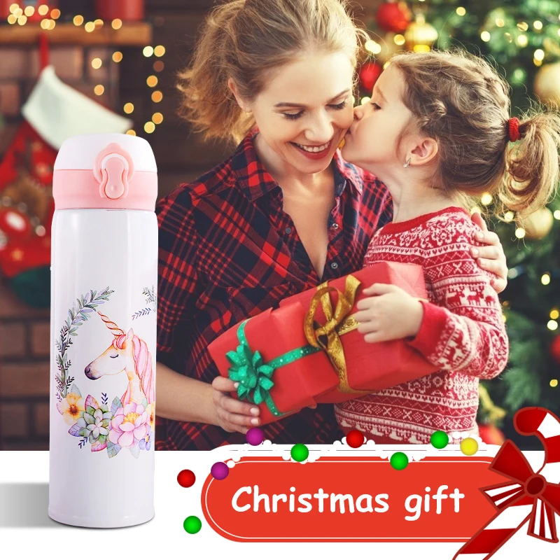 Cute Unicorn Thermos Bottle Stainless Steel Thermal Mug Bouncing Lid Water Bottle for Children Girls Gifts Portable Drinkware