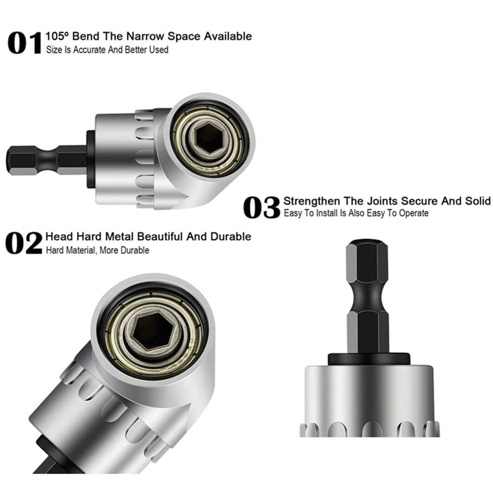 Ângulo Screwdriver Socket Holder Adapter, Broca Ajustável, Rotação de 360 Graus, Extensão Rod, Acessórios Power Tool, 105 Graus