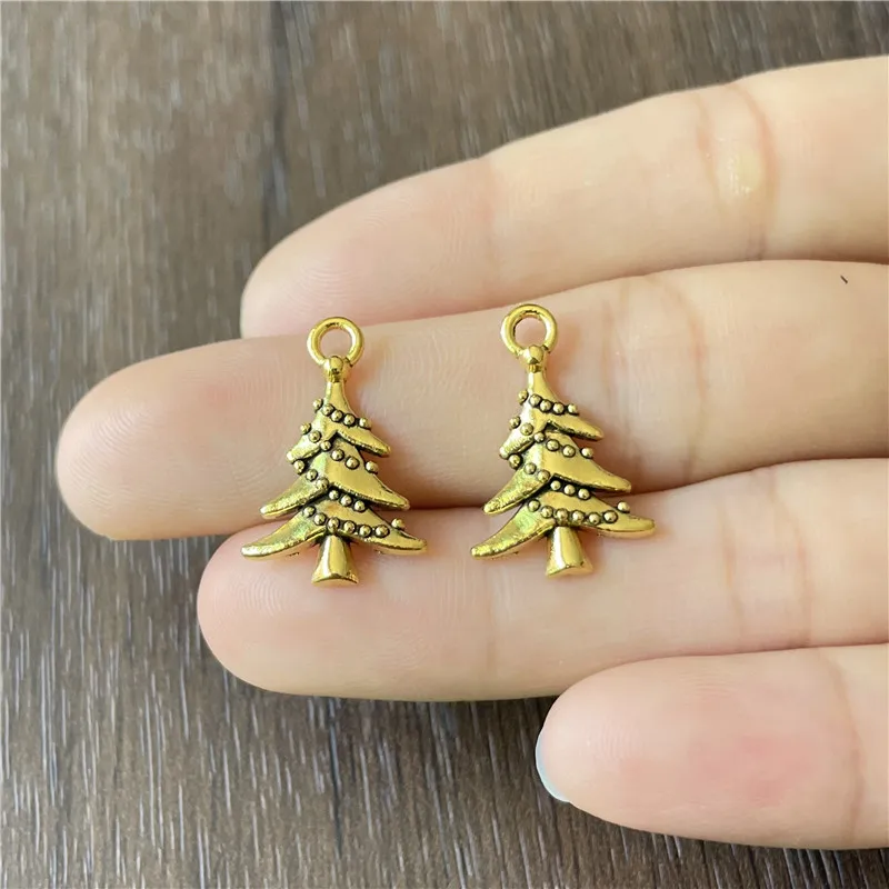 Charms Christmas Tree Holiday Metal Pendant for Jewelry Making DIY Bracelet Necklace Accessories Celebration