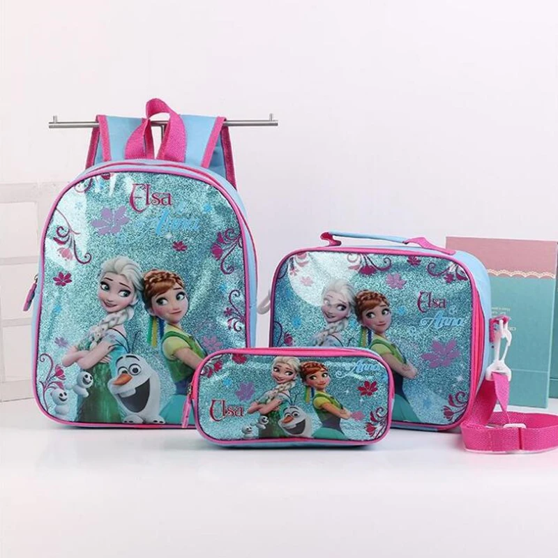 3pcs princess children backpack lunch Elsa bag pencil cartoon case Frozen handbag girl boy gift bag for school student