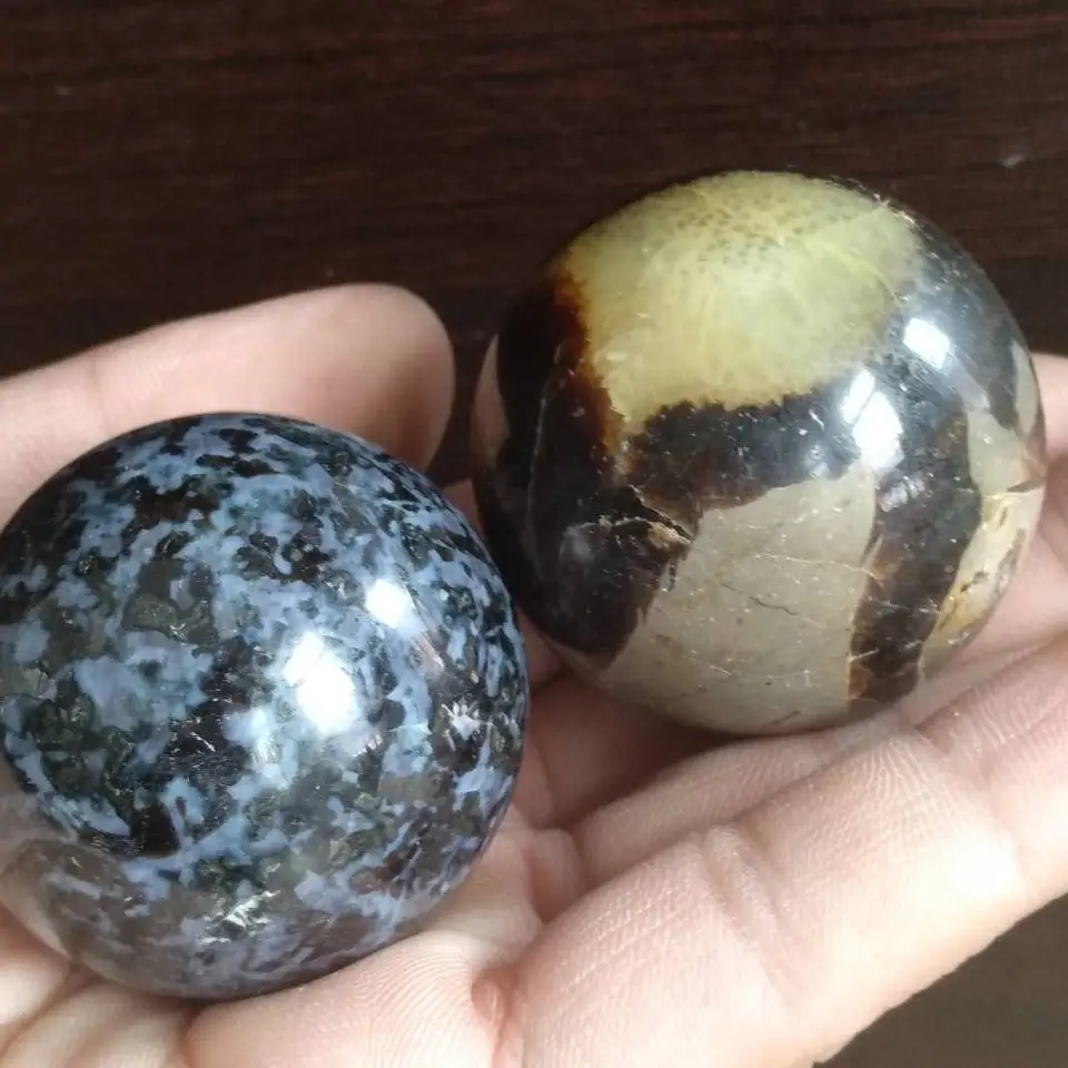 

45mm NATURAL GABBRO POLISHED SPHERE BALL MADAGASCAR CALCIUM PLAIOCLASE+45mm Natural Crystal Septarium Ball Polishing Ball Heal