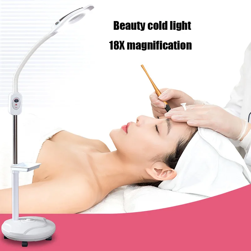 18X LED Magnifying Floor Lamp Magnifying Glass Cold Light Lens Beauty Nail Tattoo Facial Beauty Lamp Foldable And Retractable