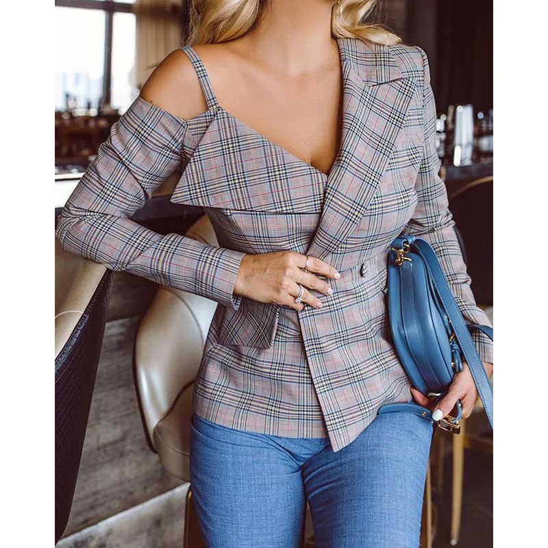 2021 Sexy Off-Shoulder Shirt Coat Women Top Fashion Long-sleeved V-neck Printed Jacket For Women Spring Fall Jackets