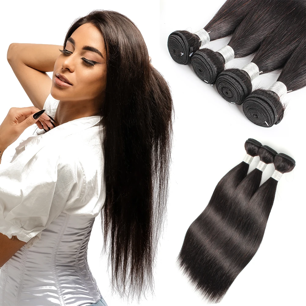 Almac Natural Color Straight Human Hair Bundles 1/3/4 PCS Indian Remy Hair Extention For Women 10-26 Inch