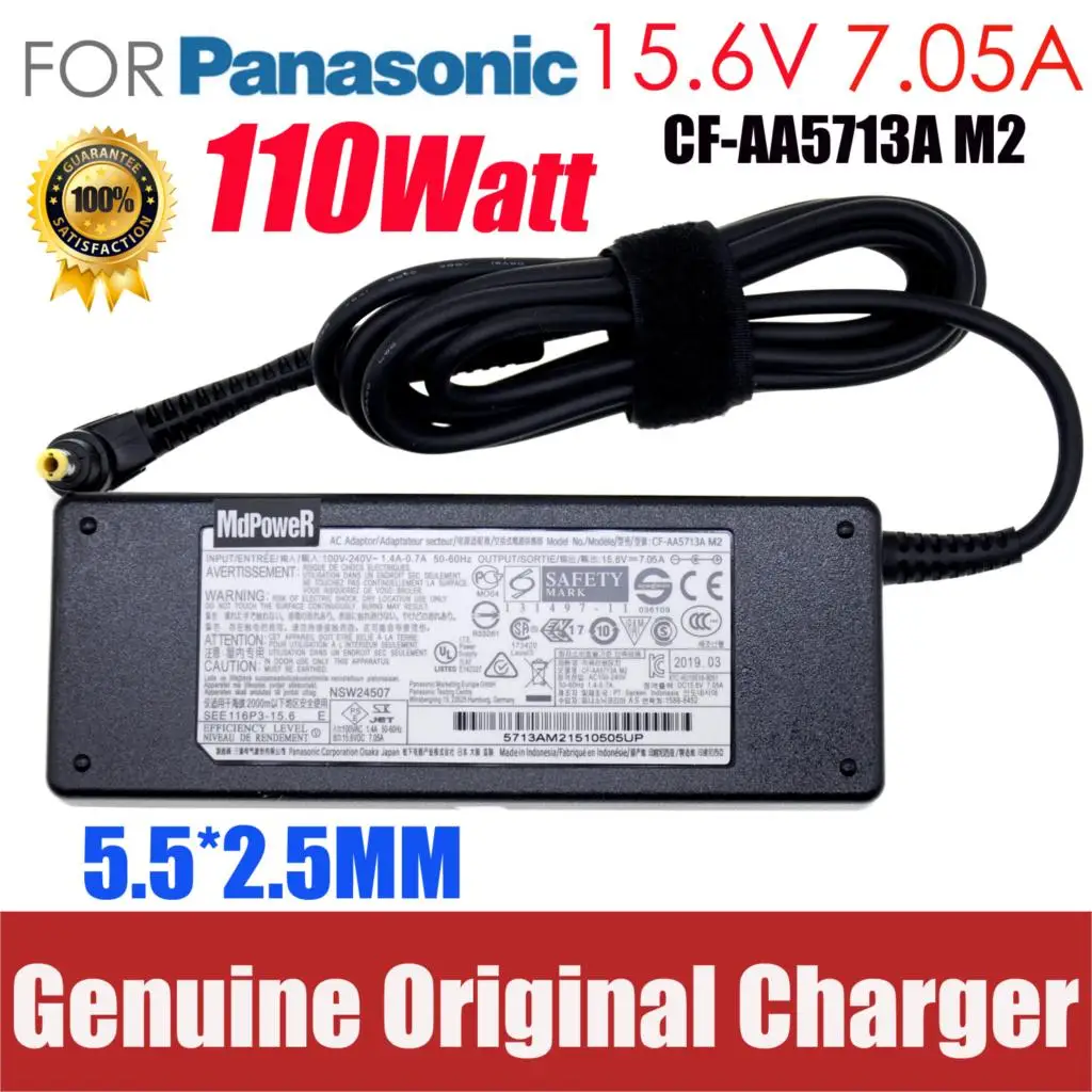 Genuine CF-AA5713A2E 15.6V 7.05A AC Power Adapter For Panasonic TOUGHBOOK CF-31 CF-52 CF-53 CF-AA5713A M1 M2 CF-AA5713A Charger