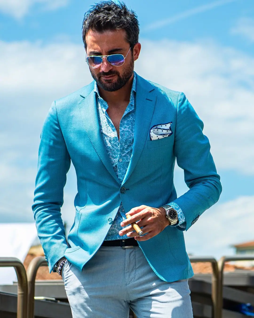 Summer Blue Customized Wedding Tuxedos Slim Fit Two Button Jacket Suits Business Party Prom Blazer Only One Piece