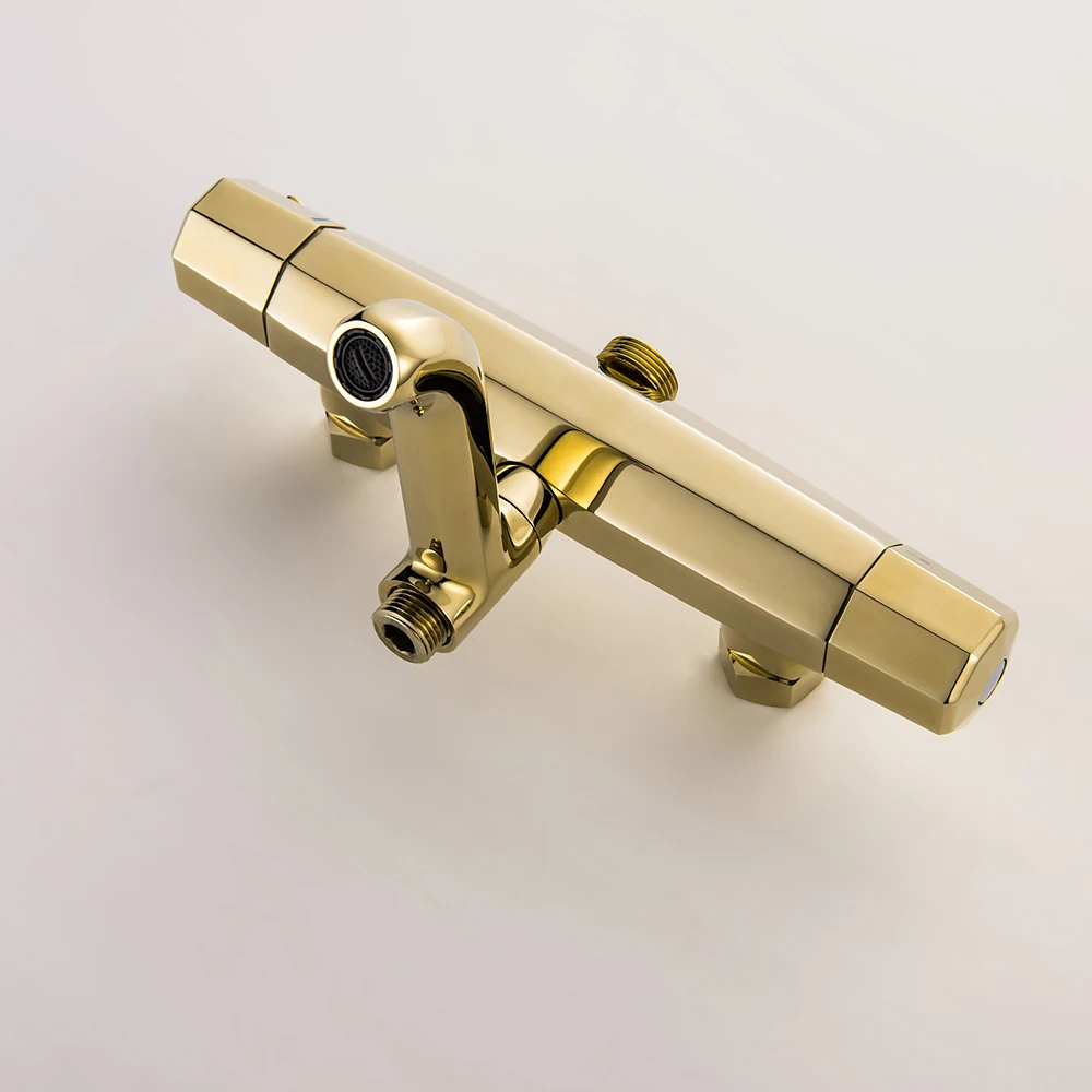 Thermostatic Three Functions Golden Brass Bathtub Diverter Mixer Tap Multifunction Hand Held Shower Head Bathroom Faucet