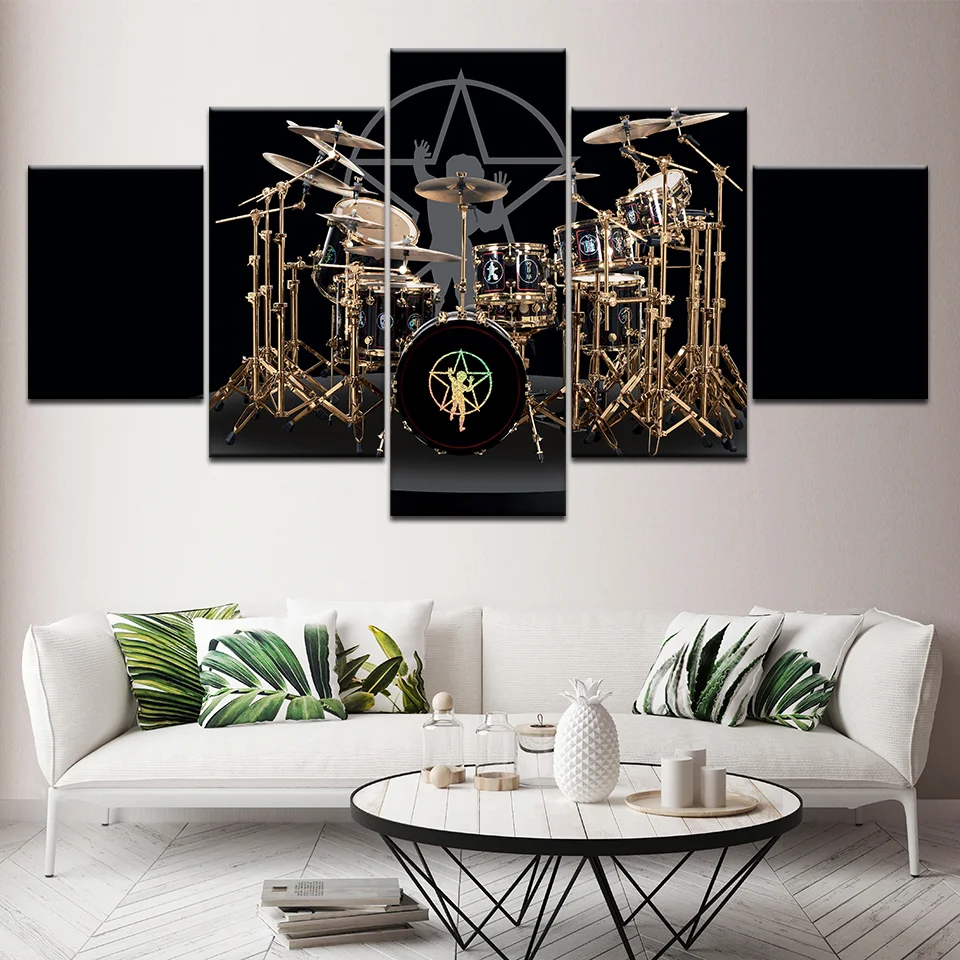5 Panel Instrument Drum Modern Modular Frame Pictures Wall Artwork Home Decor Canvas Painting Abstract Wall Decorative Paintings