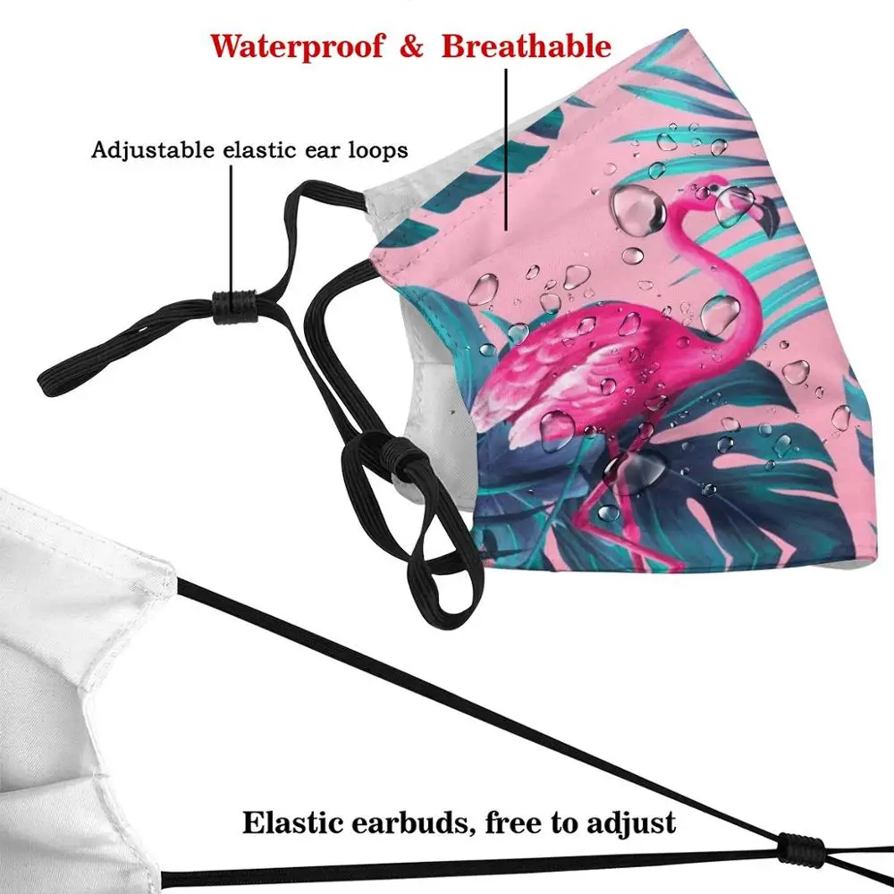 Roze Flamingo Met Monstera Plant Print Wasbare Filter Anti Dust Mond Masker Roze Esthetiek Japan Florida Florida Gezichtsmasker