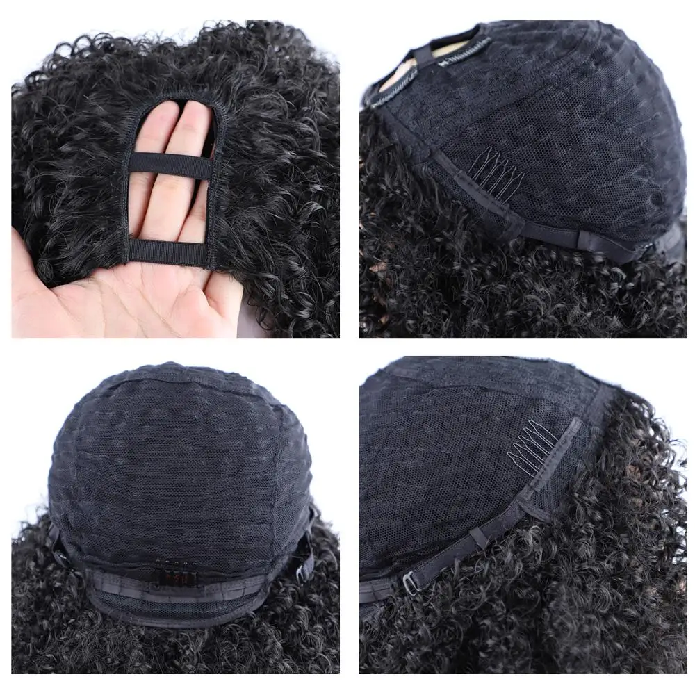 Lydia-peluca rizada Afro para mujer, pelo sintético resistente al calor, parte en U, Color negro, 130% de densidad, 16 pulgadas, diario, 1B #