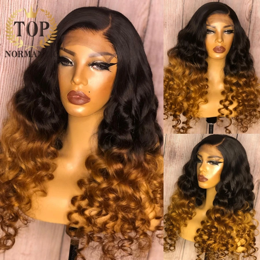 Topnormantic 250% Brazilian Remy Human Hair Wig For Women Ombre Color Loose Deep Wave 13x4 Lace Wigs With Pre Plucked Hairline