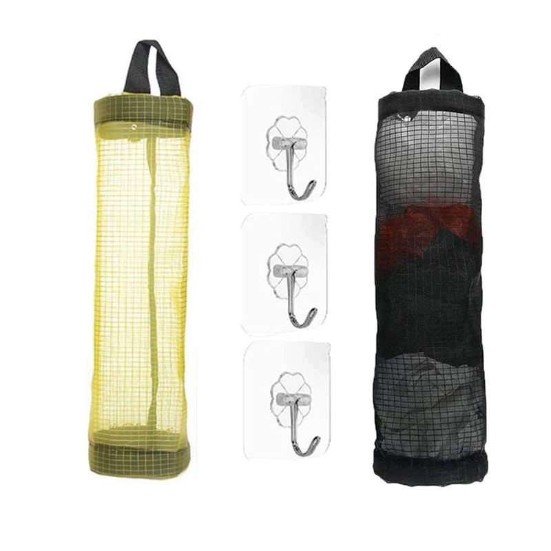 

Mesh Garbage Bag Nylon Plastic Bag Holder Dispensers,Folding Hanging Storage Bag Trash bags Organizer With Hooks