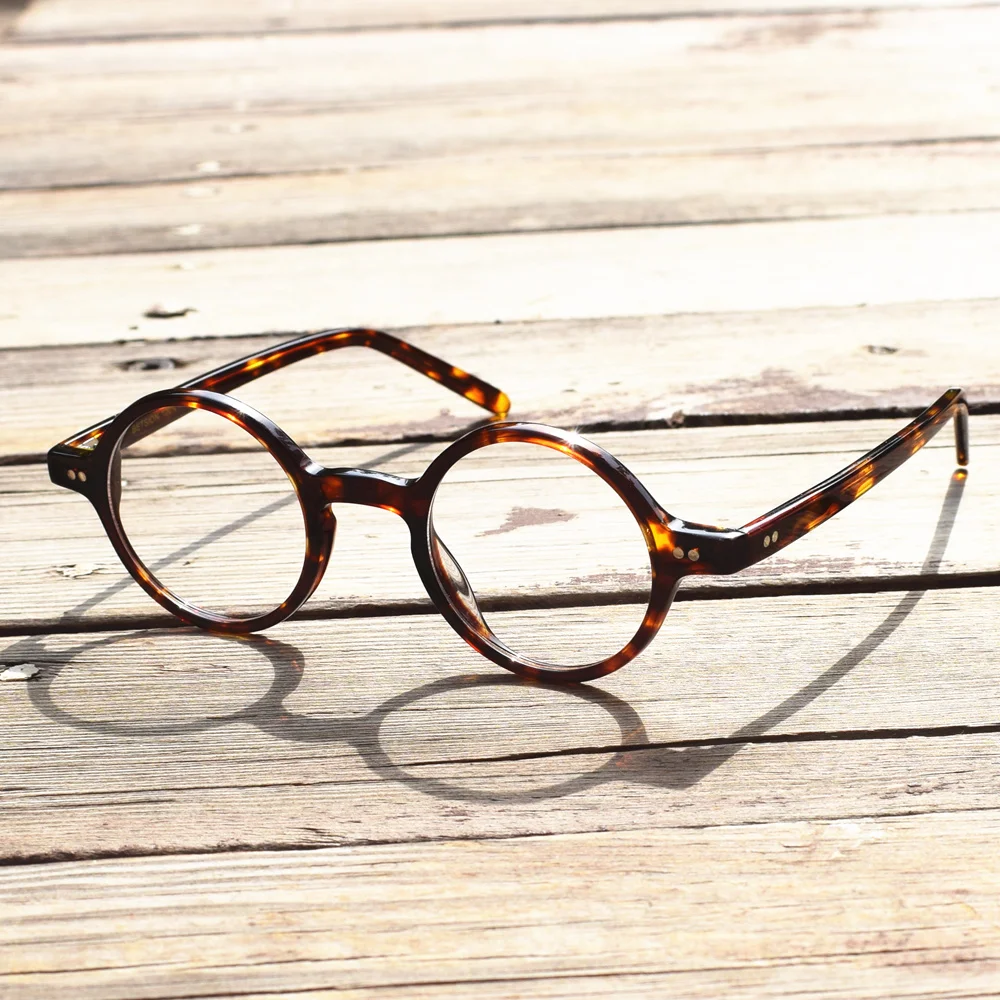 BETSION Hand Made Vintage 40 42 44 Round Acetate Tortoise Men Eyeglass frames Full Rim Women Myopia Prescription Eyeglasses