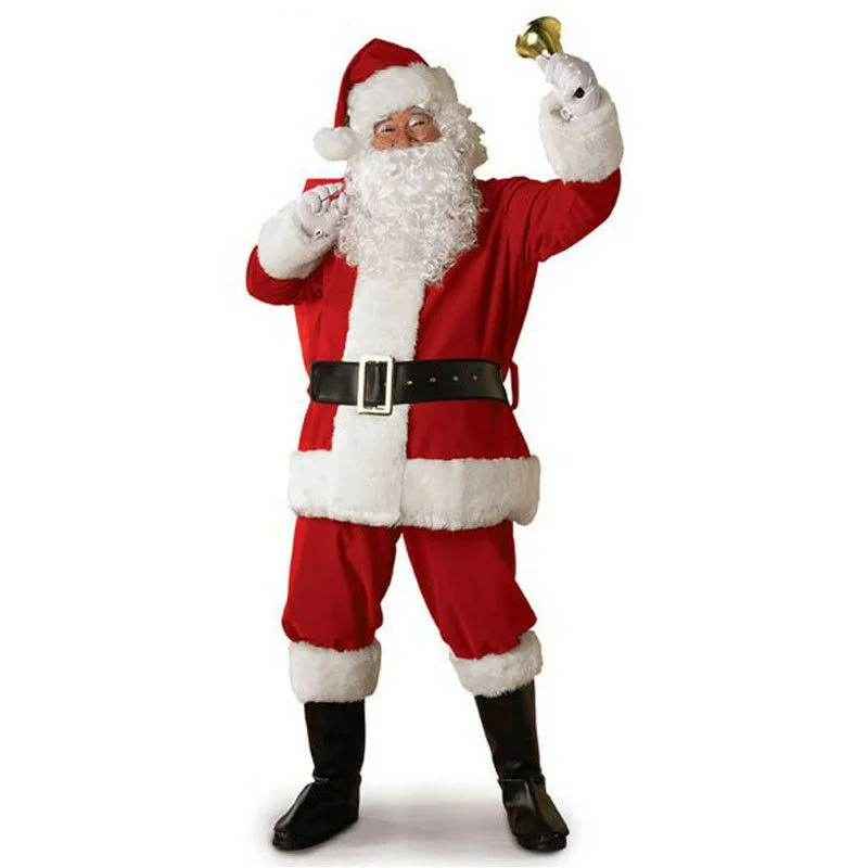 Natal papai noel traje cosplay papai noel roupas fantasia vestido no natal dos homens 5 pçs/lote traje terno para adultos quente