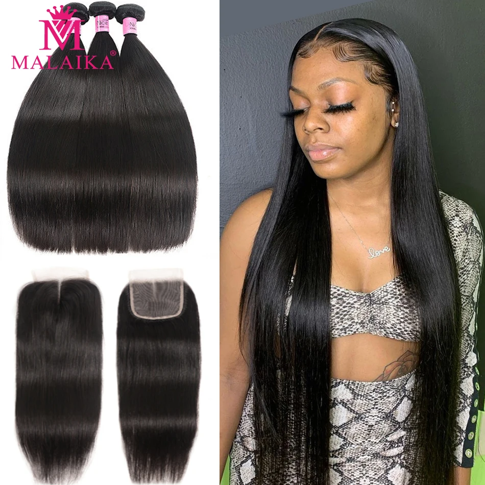 

Malaika Bundles With Closure Straight Human Hair Peruvian Hair Bundles With Frontal Virgin Remy Hair Bundles Hair With Closure