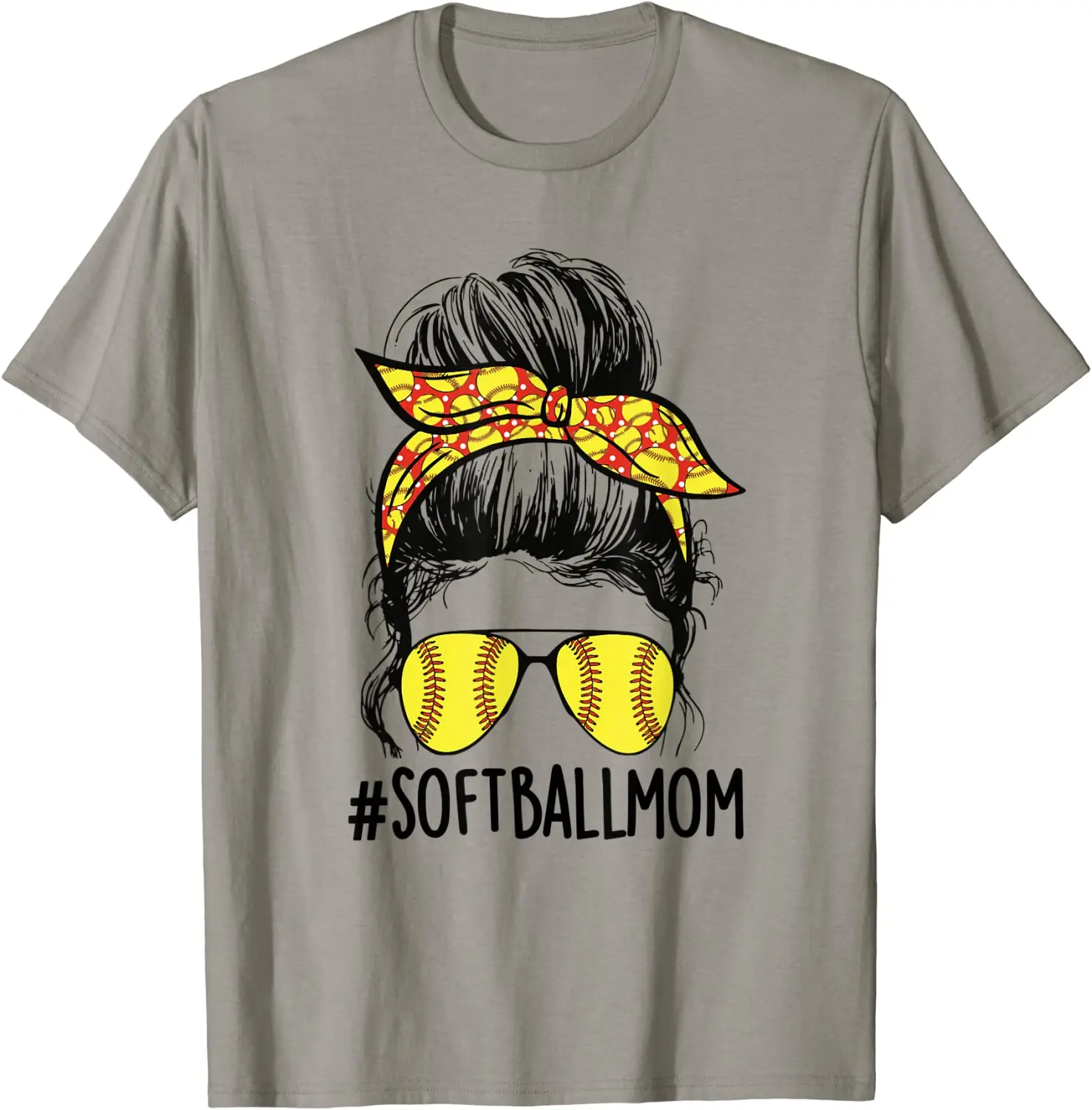 

Funny Softball Mom Messy Bun Mama Mother's Day Mom T-Shirt Top T-shirts for Men Casual Tops Shirts Cheap Casual Cotton