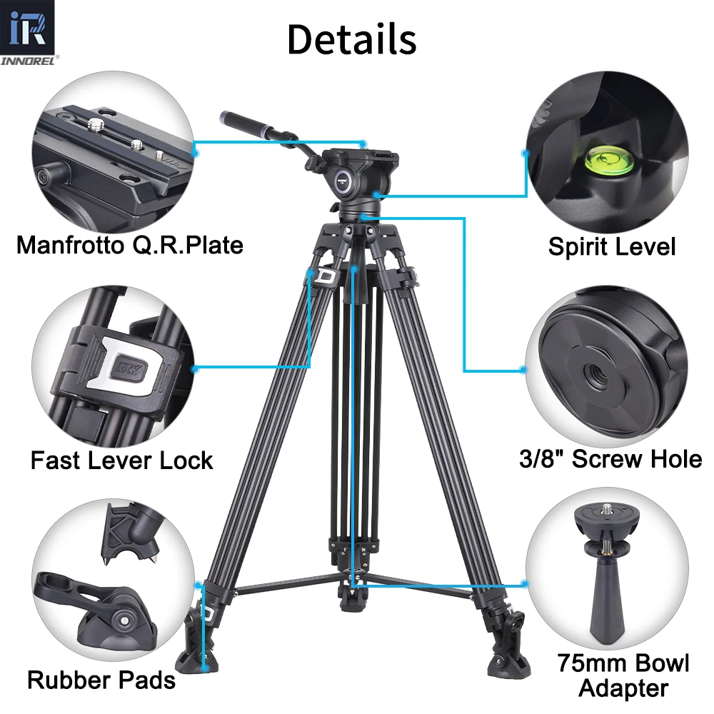 INNOREL VF80 Professional Heavy Video Aluminum Tripod with Hydraulic Fluid Head F80 For DSLR Camera Camcorder Slider 12kg Load