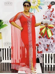 Set da 2 pezzi abiti africani con diamanti per signora Summer Dinner Party Long Maxi Dress Ramadan Eid MuBarak Abaya Dubai abiti musulmani (DZ3