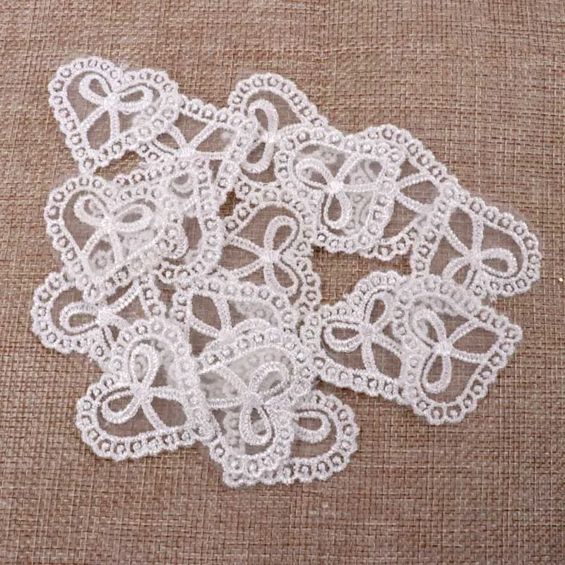 New 20Pcs White heart shape Vintage Lace Stick, Sew on Fabric Flower Motifs, Craft, Sewing, Patches 3.6x3.9cm