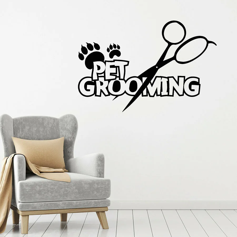 Pet Grooming Wall Decal Purity Services Animals Scissors Vinyl Window Stickers Pet Haircut Shop Decor Removable Mural S1069