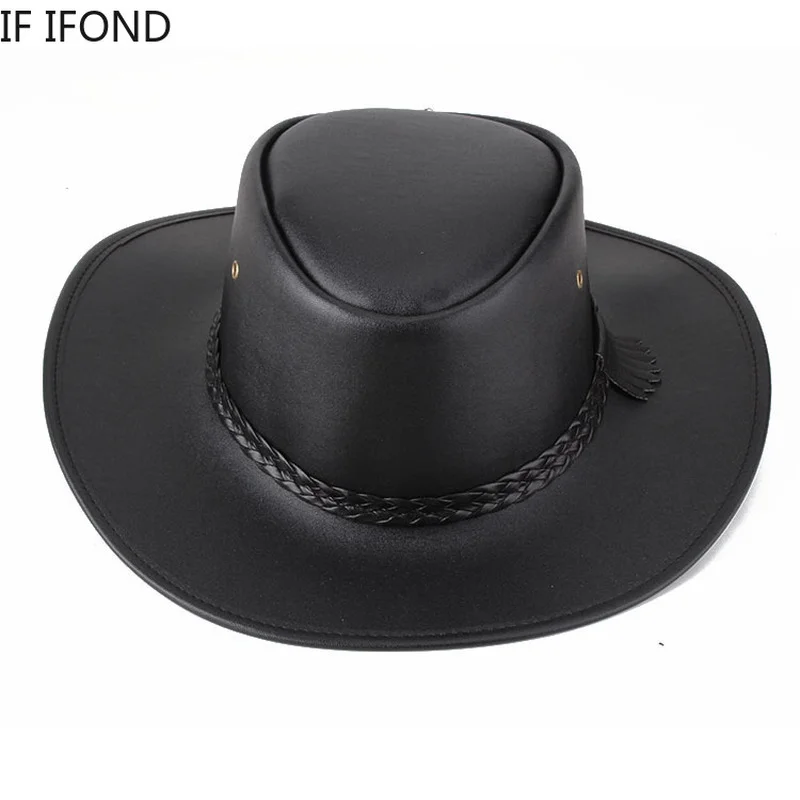 Sombrero de vaquero occidental de alta calidad para Hombre, gorra de cuero de imitación para caballero, Jazz Vintage, otoño e invierno, 2021