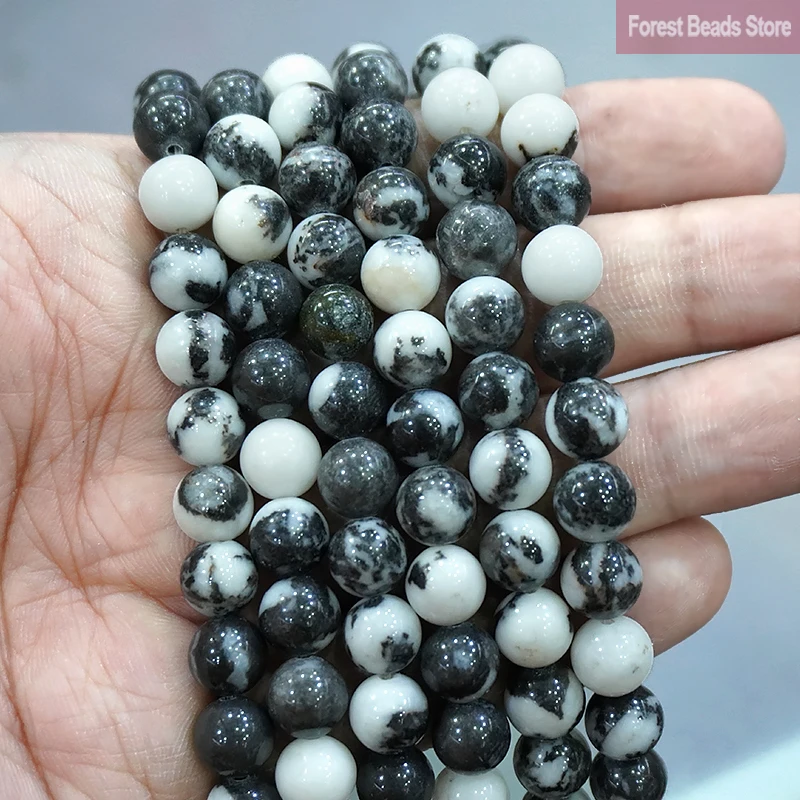 

4 6 8 10 12MM Black and White Zebra Jaspers Natural Stone Beads DIY Bracelet Necklace Accessories for Jewelry Making 15" Strand