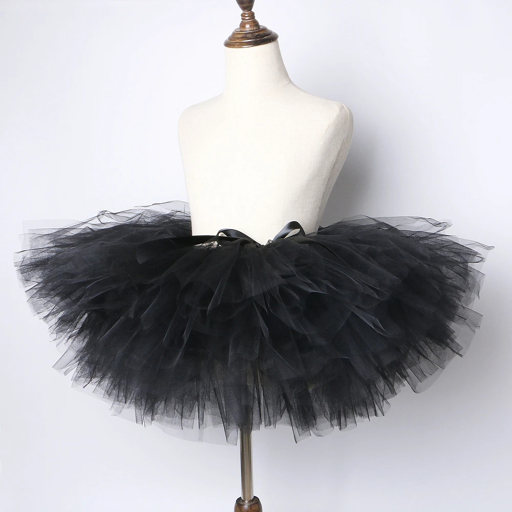 Black Skirt Tutu for Girls Tulle Skirt Child Baby Children Fluffy Tutus for Dancing Birthday Party Ball Gown Skirts Solid Color