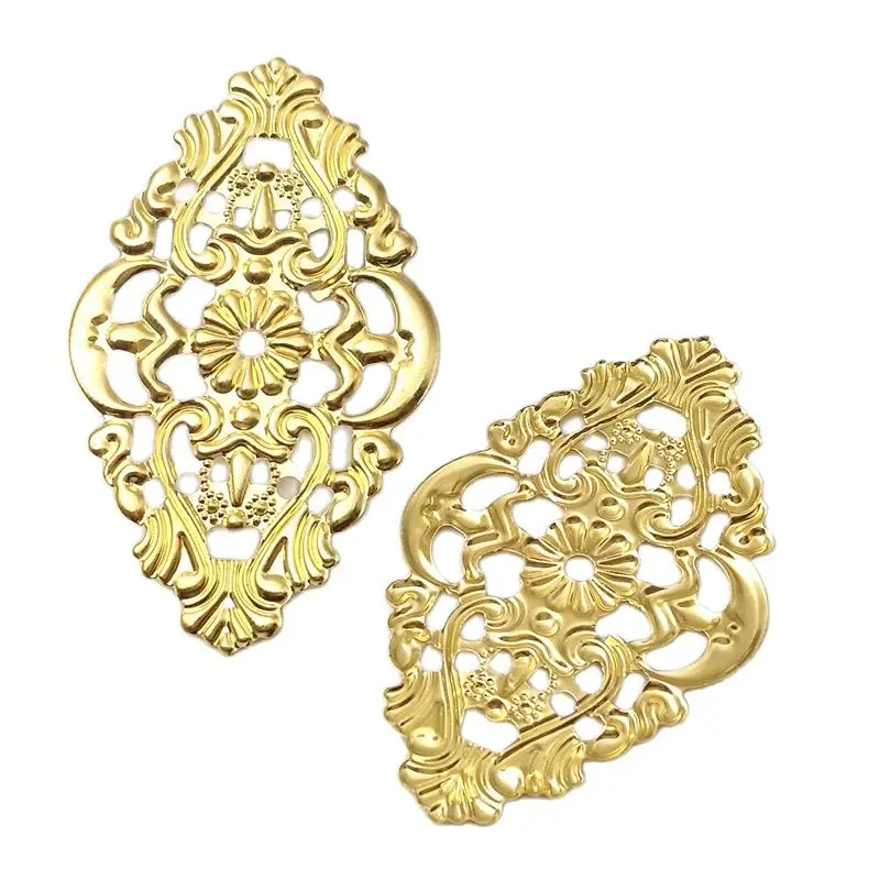 10 Pieces 54*31mm White k/Gold color Metal Filigree Flowers Slice Charms Base Setting DIY Jewelry Components