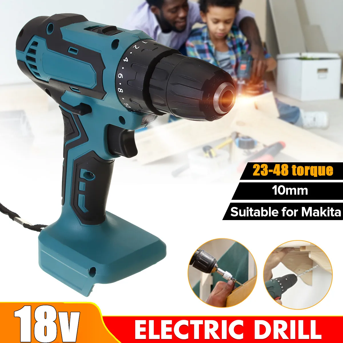 18V 21V 90NM Rechargable Electric Drill Cordless Hand Drill Mini Electric Screwdriver 10mm DIY Power Tool for Makita batter