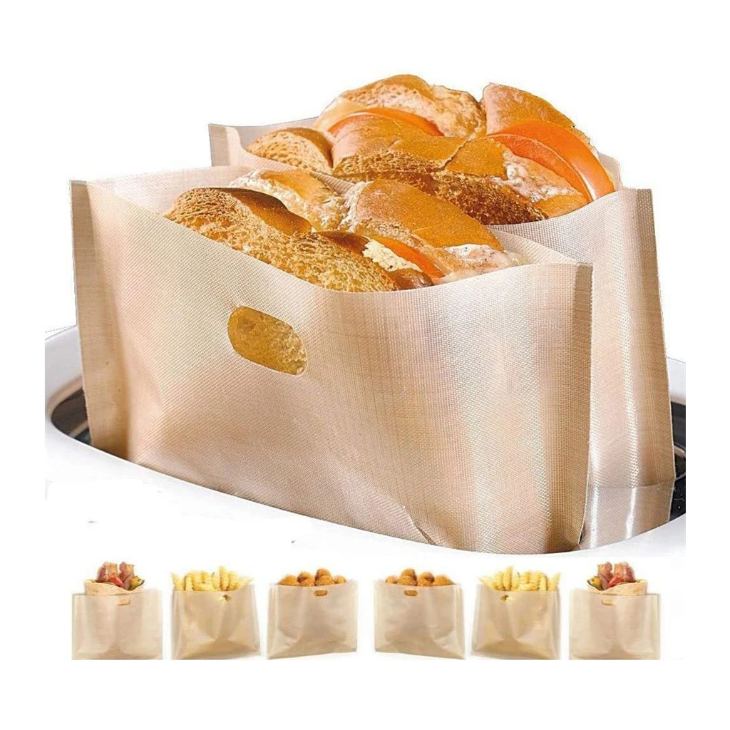 3 PC Borsa per tostapane riutilizzabile Borsa per pane antiaderente Borse per panini Toast in fibra di vetro Riscaldamento a microonde Strumenti per