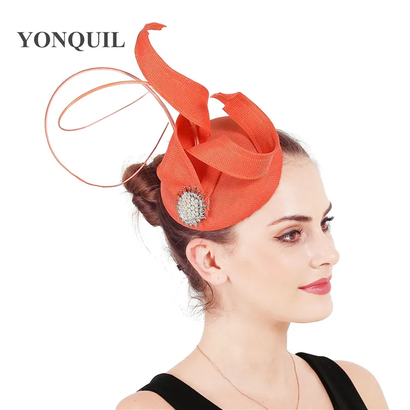 Women Spring Light Blue Fascinator Cocktail Hat Hairbands Mesh Headpiece Imitation Sinamay Millinery Ladies Elegant Accessory