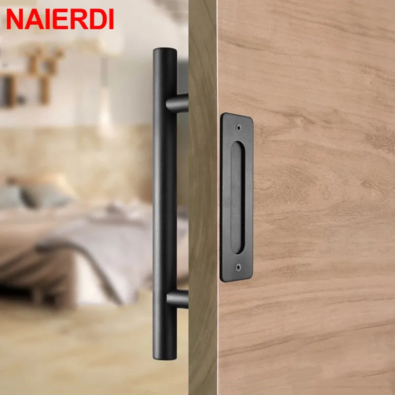 

NAIERDI Sliding Barn Door Handle 12" Heavy Duty Pull and Flush Wood Door Handles Large Rustic Two-Side Design Door Hardware