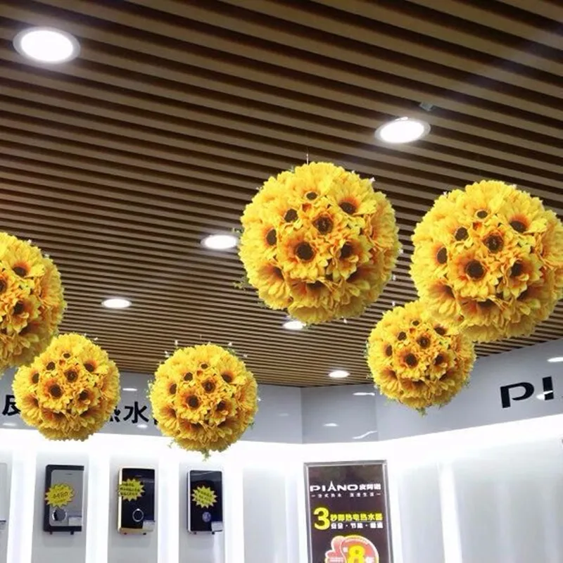 20CM Dia Yellow Sunflower Kissing Ball Ceiling Hanging Artificial Flower Ball For Children's Day Kindergarten Room DIY Supplies